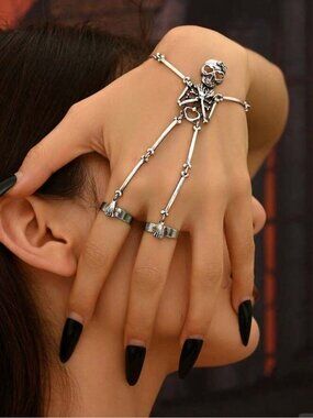 Skeleton Hand Harness Ring Silver Gothic Jewelry